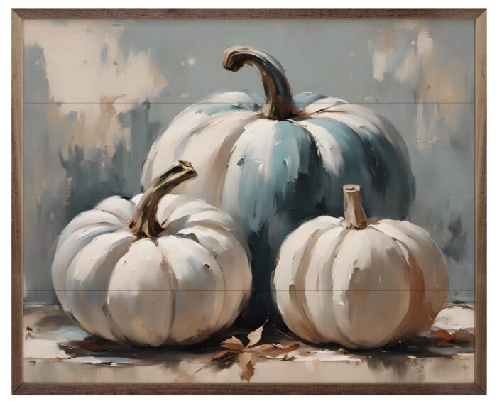 blue and white pumpkins framed print