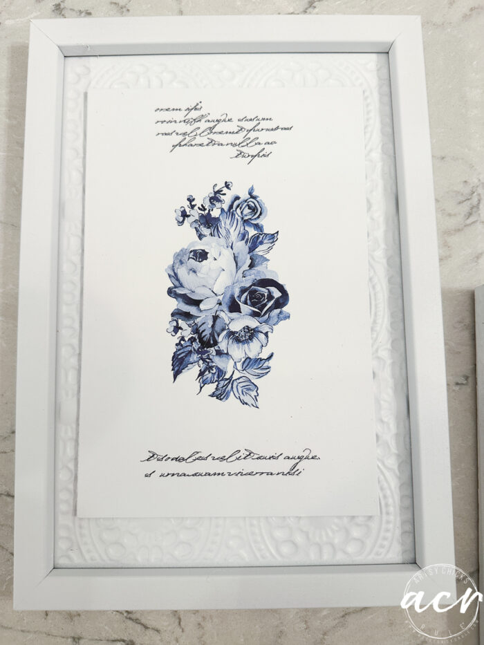 finished blue and white framed art