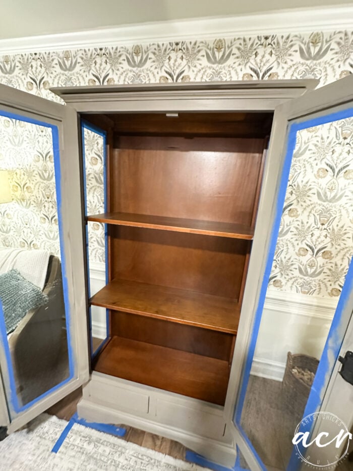 interior of cabinet not yet painted