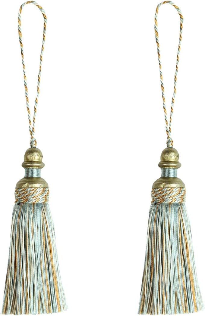 aqua and gold tassels