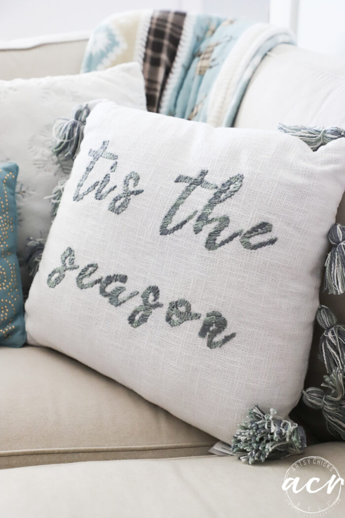 pillow that says tis the season