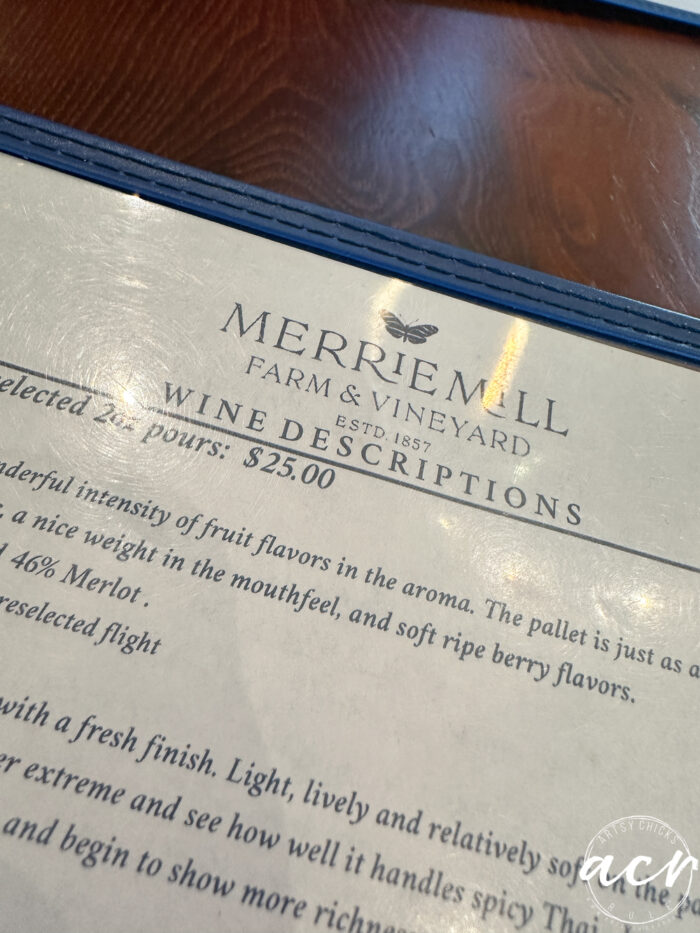 merrie mill winery menu