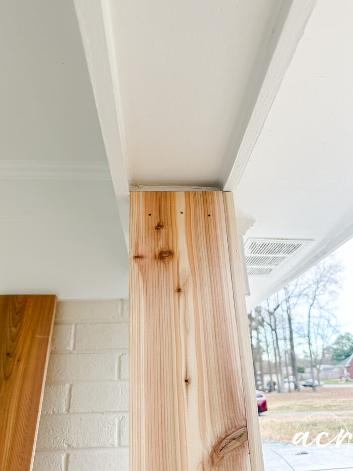 cedar board on column nailed