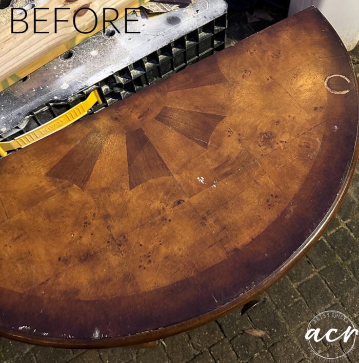 top of half moon table before