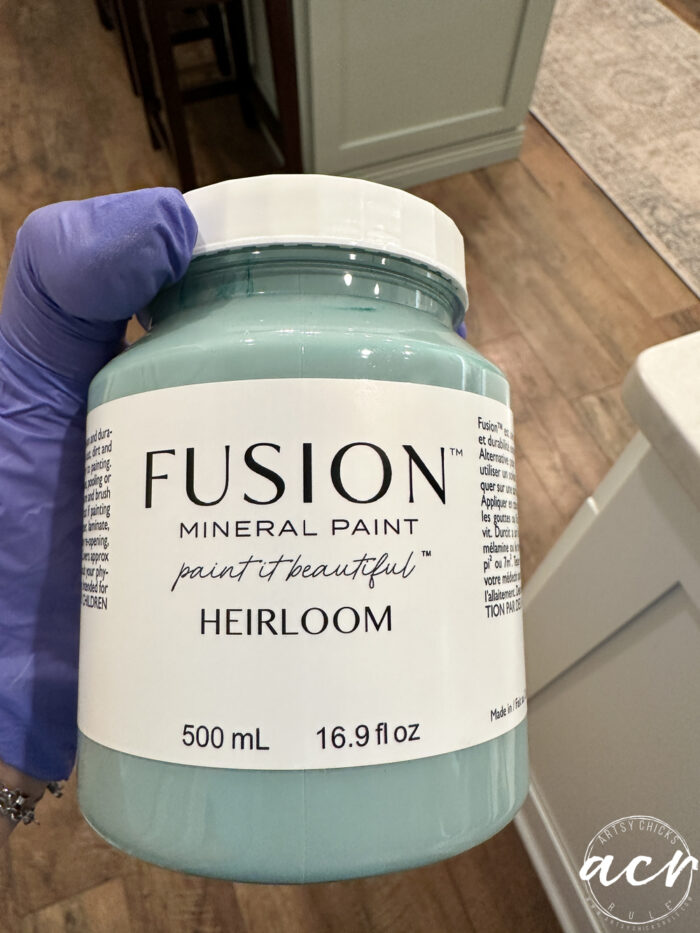 jar of paint blue called heirloom