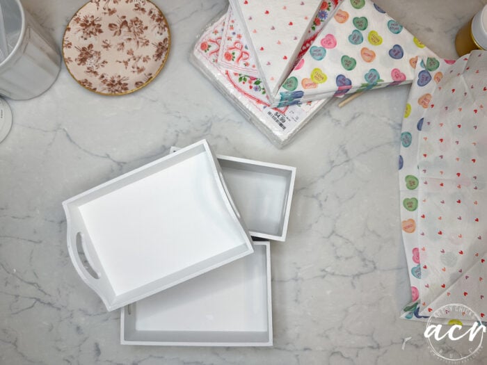 mini wood boxes/trays painted white