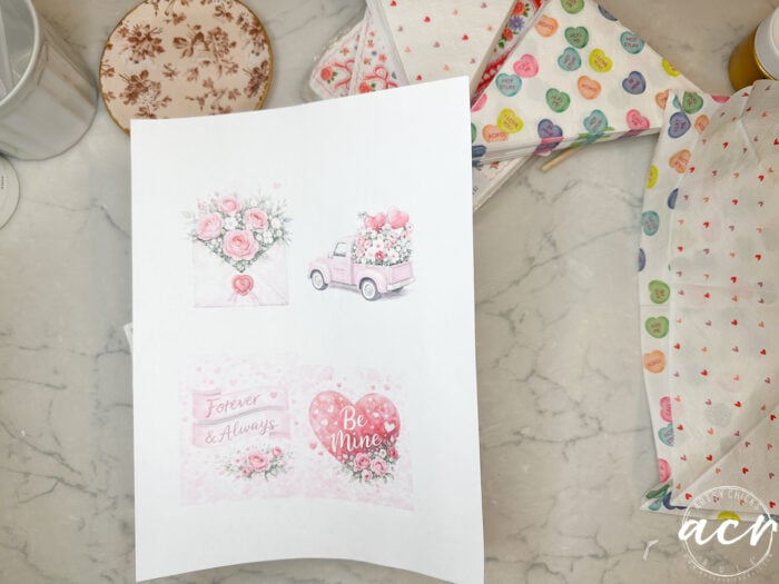 printed page of valentines printables