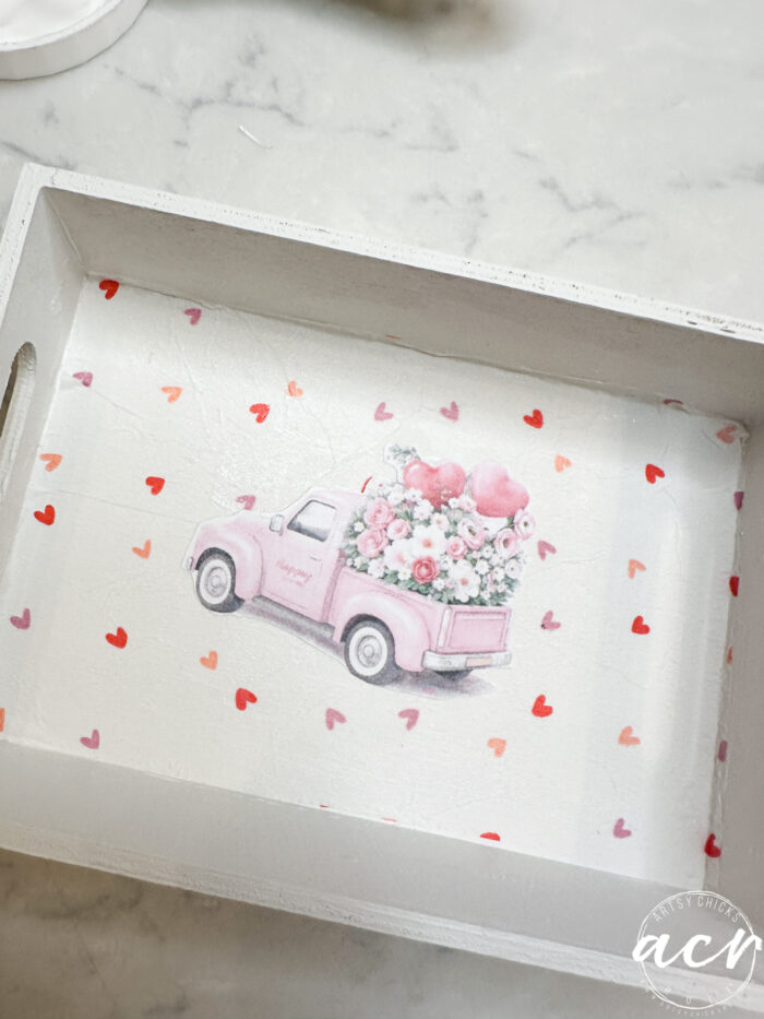 small pink truck printable over tiny hearts napkin