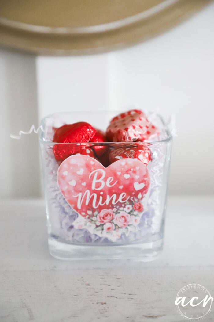 glass jar with chocolate hearts