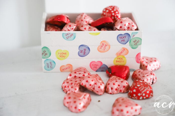 candy heart box with chocolate hearts