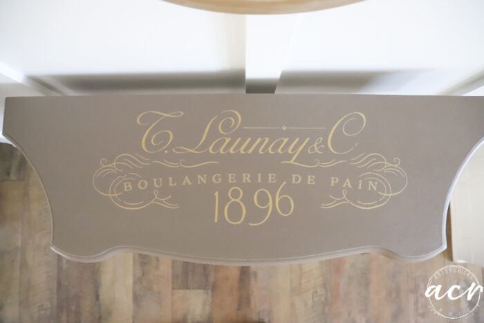 top of finished table with gold script topview