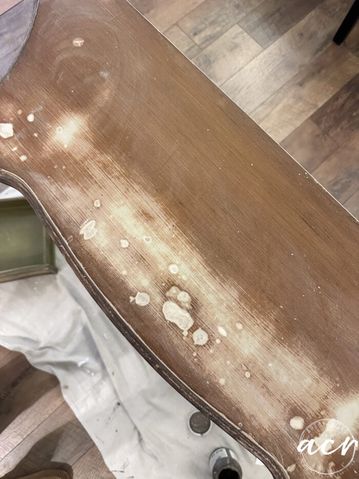 sanded top showing underneath material