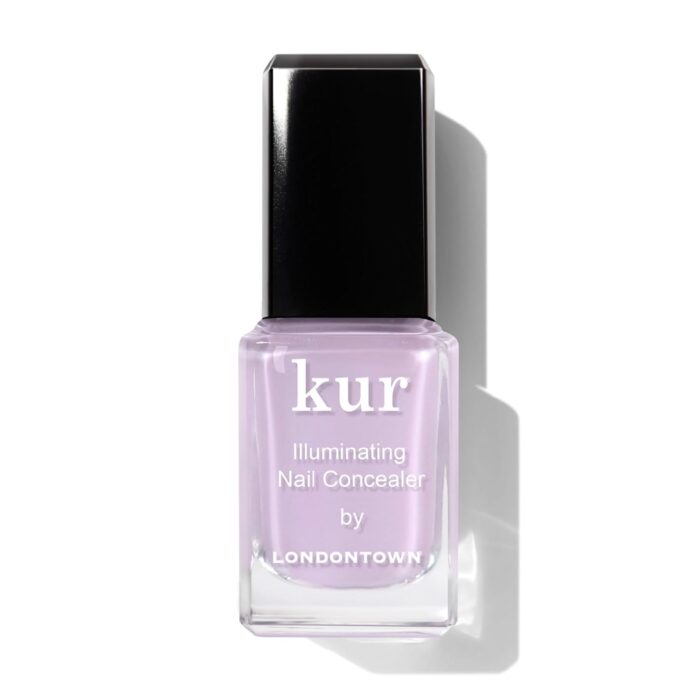 A bottle of Londontown kur Illuminating Nail Concealer, featuring a light lavender nail polish and a black rectangular cap, photographed on a white background&mdash;one of our Amazon Finds and top product recommendations.