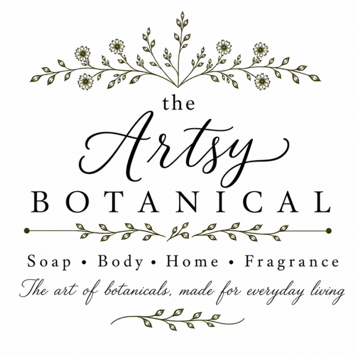 Logo for The Artsy Botanical featuring floral designs. Text includes Soap • Body • Home • Fragrance and The art of botanicals, made for everyday living in elegant fonts. Perfectly capturing the essence of fall natural soaps, this design blends seasonal charm with sophisticated botanical artistry.